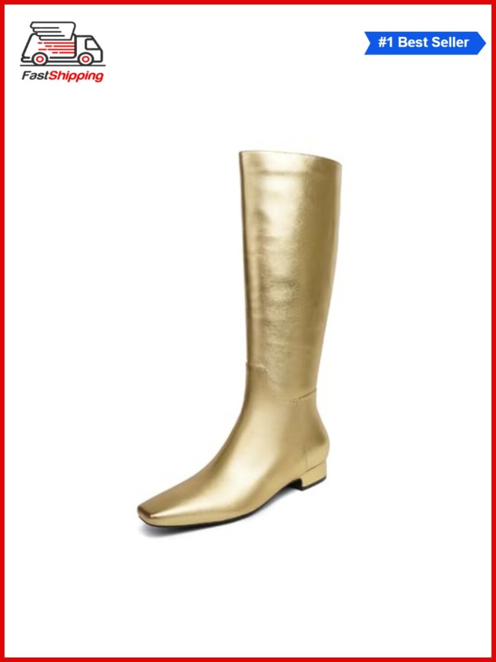 ✨ Square Toe Knee High Boots Chunky Low Heel Faux Leather Riding Boots Side